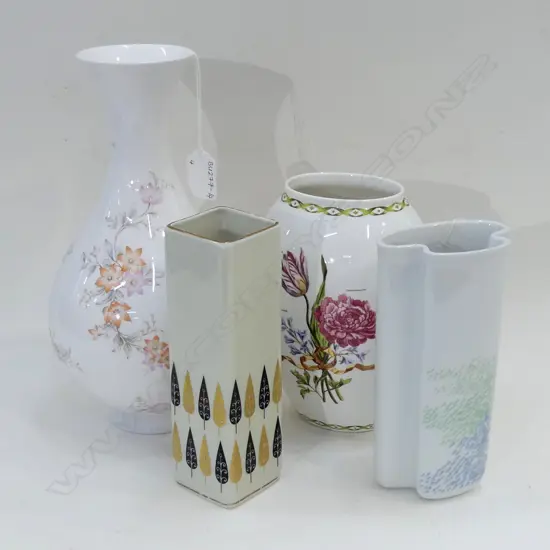 4 CERAMIC VASES; 2 ENGLISH & 2 GERMAN - LARGEST H. 295MM