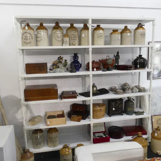 DESIGNER COMMERCIAL GRADE STEEL & WOOD LARGE SHELVING UNIT ON CASTORS; WHITE PAINTED 2030x405x2100mm