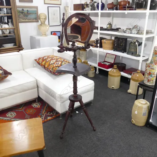 EARLY 1900'S  BEECHWOOD BOBBIN TURNED SHAVING STAND, H.1320MM