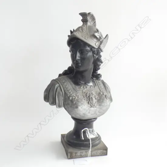 SPELTER BUST OF CLASSICAL ATHENA SIGNED E. LE GUILLEMIN H.350mm minor loss to helmet