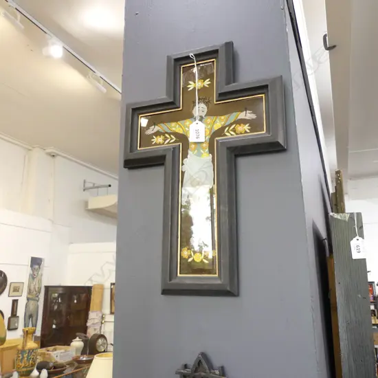 RUSSIAN / EASTERN EUROPEAN CRUCIFIX GLASS PAINTING 405x270mm overall