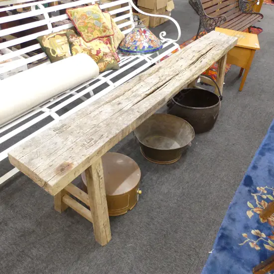 VINTAGE INDIAN WOODEN TRESTLE BENCH SEAT 2100x250x610mm