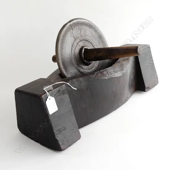 TRADITIONAL 19thC MEDICINE MILL HEARTWOOD & CAST IRON. H267 L464mm