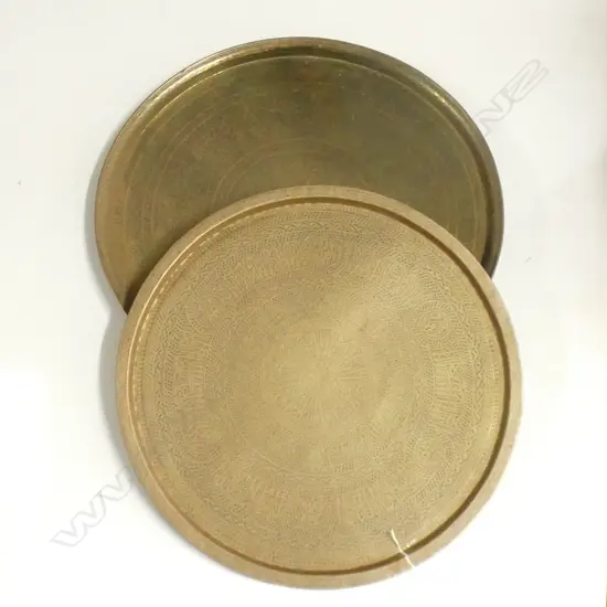 2 LARGE MIDDLE EASTERN / INDIAN BRASS TRAYS 630mm dia