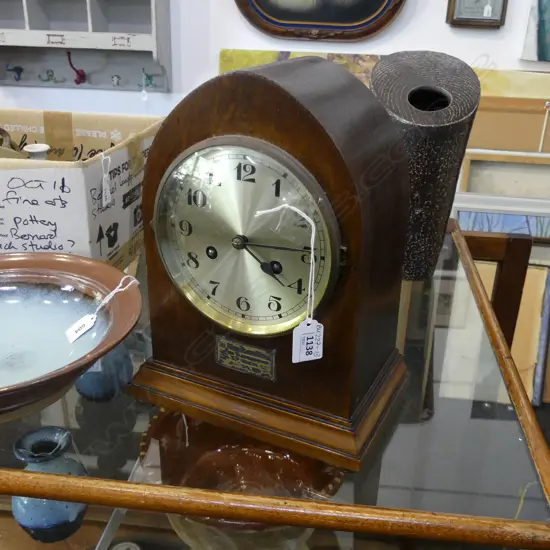 VINTAGE WOODEN MANTLE BEEHIVE CLOCK H 300 L 225MM