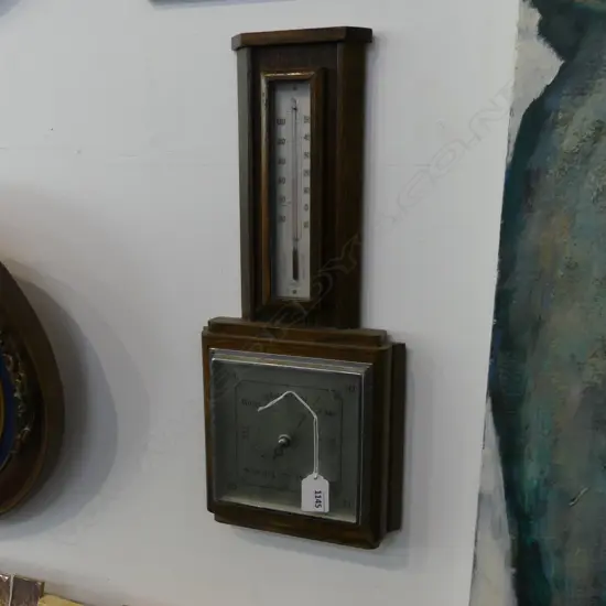 OAK WALL BAROMETER; SHORTLAND SMITHS c1930s H.455mm