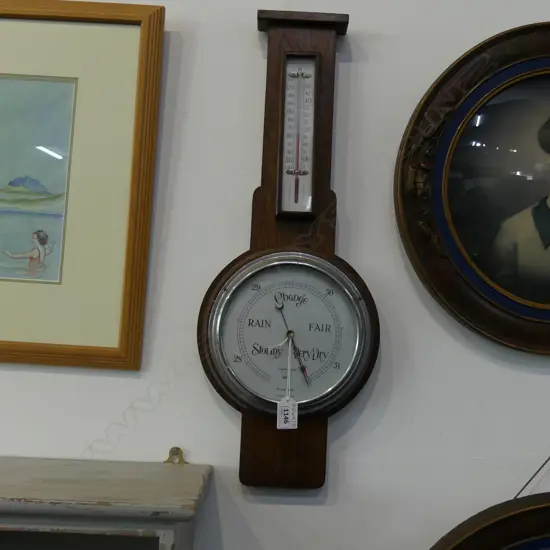 VINTAGE / DECO OAK 'SKULE' WALL BAROMETER H.575mm