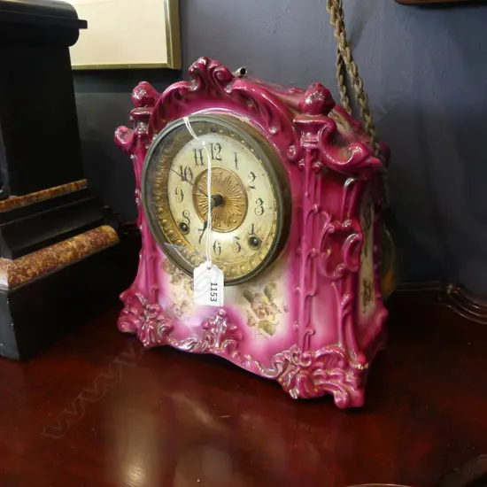 PINK ANSONIA CERAMIC CLOCK H.250mm