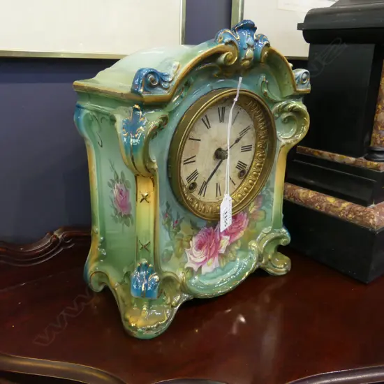 GREEN GERMAN CERAMIC CLOCK H.280mm