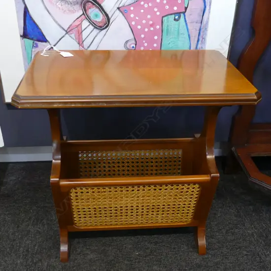 VINTAGE FRENCH MAGAZINE RACK w. CANE SIDES 'MSS' H.490mm