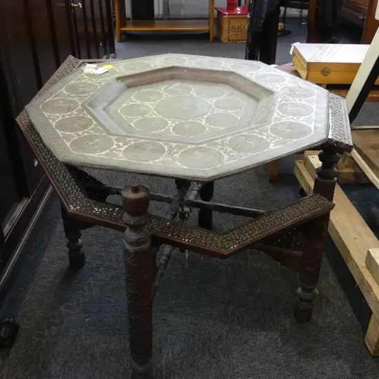 VINTAGE MIDDLE EASTERN HEXAGON TRAY TABLE AF 685mm dia 
