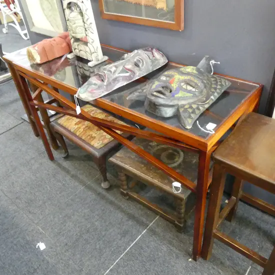 WOODEN HALL / CONSOLE TABLE w. GLASS TOP 1200x450x730mm