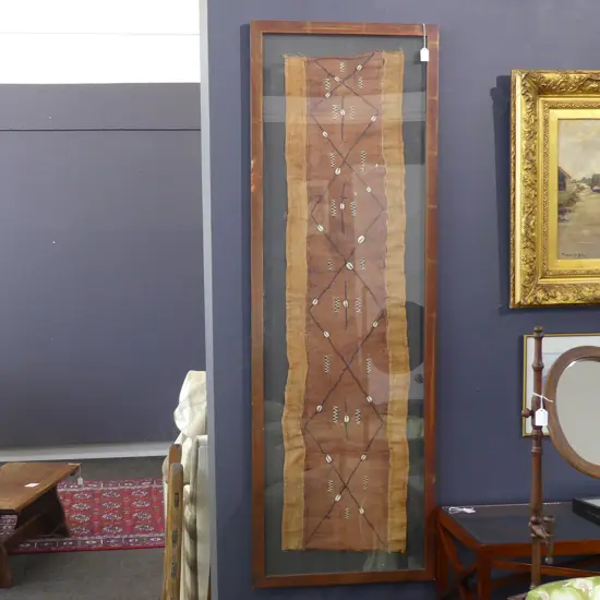 FRAMED VINTAGE KUBAI CONGO CLOTH  320 X 1380MM