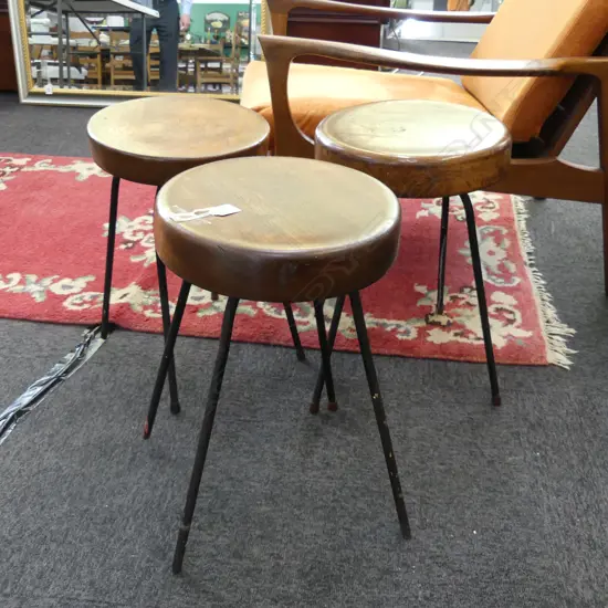 3 WOODEN STOOLS BY GARTH CHESTER H.460mm
