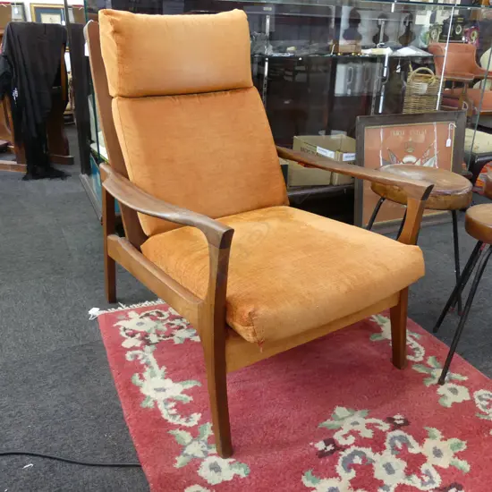 RETRO MAHOGANY FRAMED ARMCHAIR