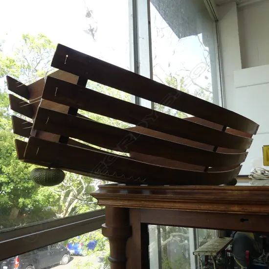 ORNAMENTAL WOODEN BOAT FORM FRUIT BOWL. L . 815MM