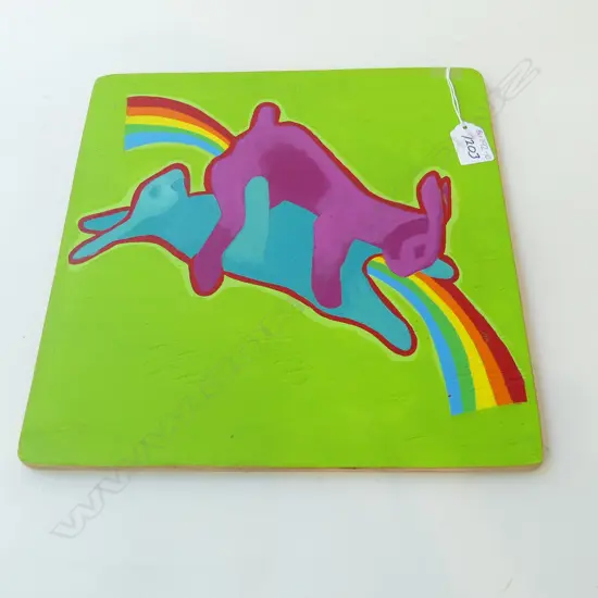 RABBIT 'RAINBOW LOVE' SIGNED ART ON BOARD 