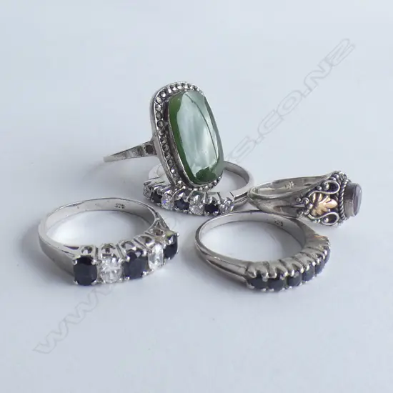 5 SILVER GEMSTONE RINGS