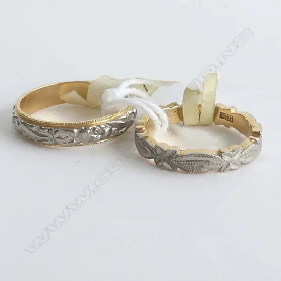 2 X 18CT GOLD PALLADIUM BAND RINGS NEW OLD STOCK 7.08gms
