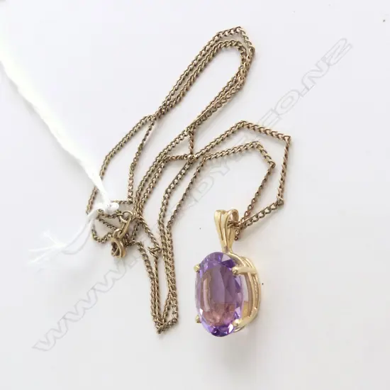9CT AMETHYST PENDANT 9CT CHAIN 