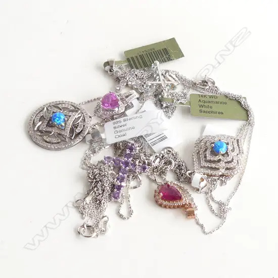 7 925 SILVER NECKLACES w. GEMSTONE PENDANTS 18 GRAMS