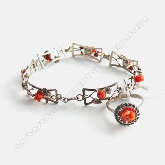 SILVER & CORAL BRACELET & RING