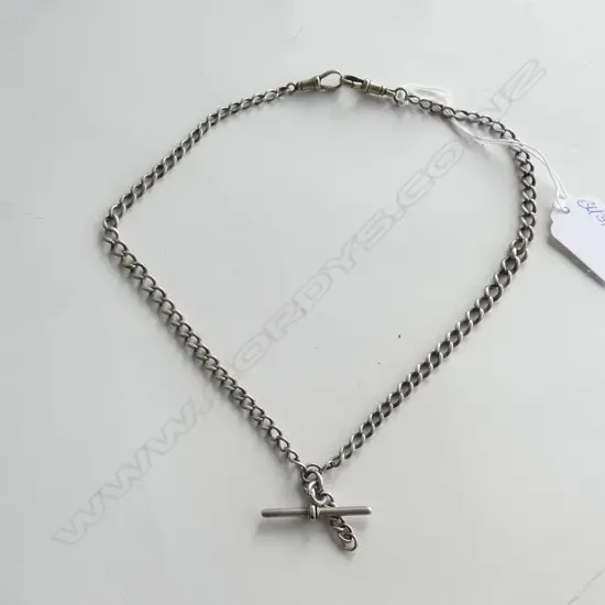 ANTIQUE SILVER ALBERT CHAIN DBLE GRADUATED CURB LINKS. L.470mm