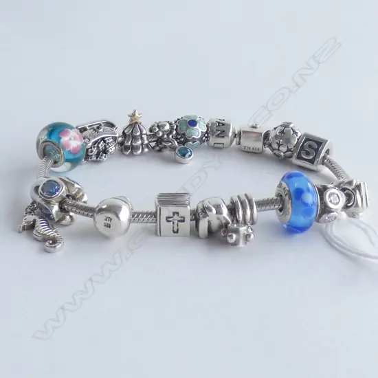 PANDORA  SILVER BRACELET WITH MULTIPLE BEADS
