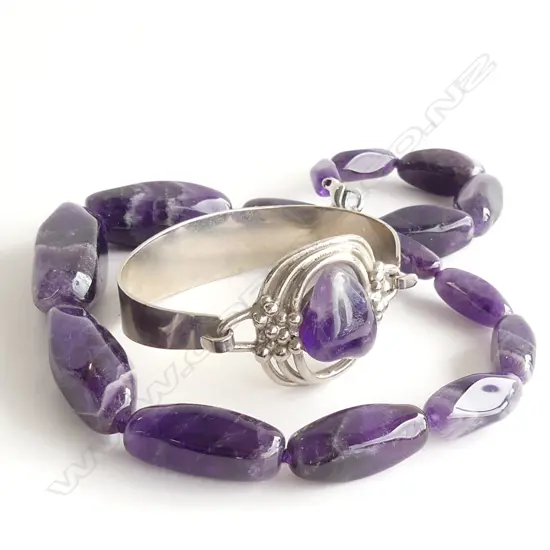 LG BEAD AMETHYST NECKLACE & BANGLE 