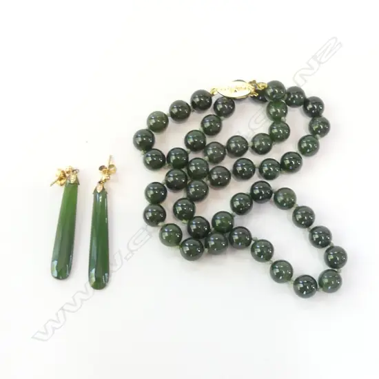 JADE BEAD NECKACE & PR TEAR DROP EARRINGS
