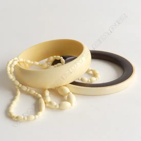 BONE CARVED NECKLACE & BANGLE + WOOD & BONE BANGLE