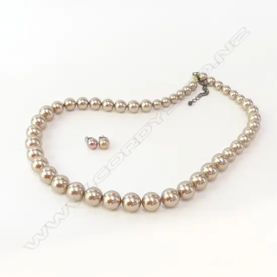 SET BRONZE COLOUR FAUX PEARL BEAD NECKLACE (240MM) & STUD EARRINGS
