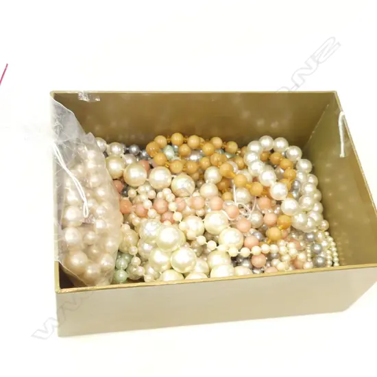 BOX LOT ASST FAUX PEARL NECKLACES & BRACELETS