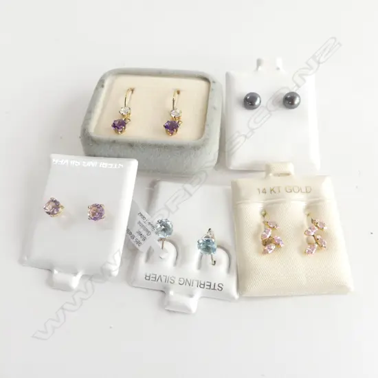 5 PRS EARRINGS; 14CT PLATED? / STG / GEMSTONES ETC