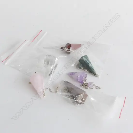 6 STONE CHAKRA PRISM REALIGNMENT SPHERES ON CHAINS - ROSE QUARTZ, AMETHYST ETC..