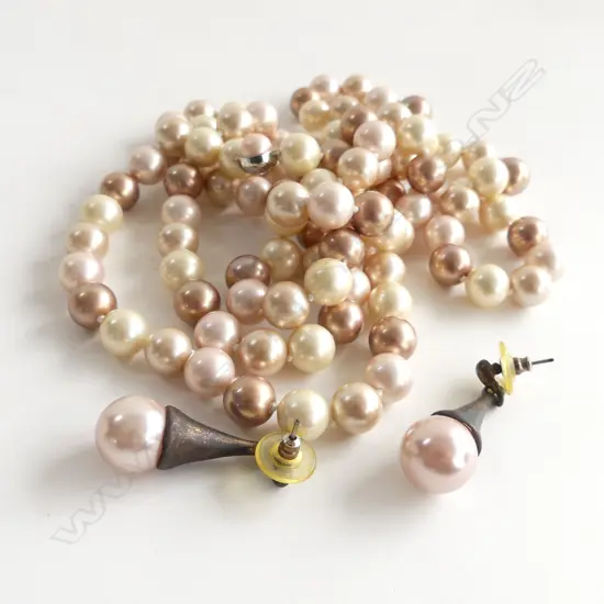 LONG 3 COLOUR FAUX PEARL NECKLACE (L600MM) + LG DROP EARRINGS
