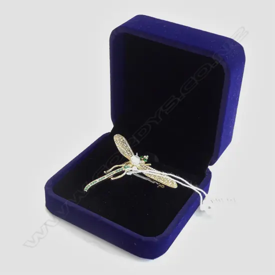 COSTUME DRAGONFLY BROOCH w. PEARL W.70mm