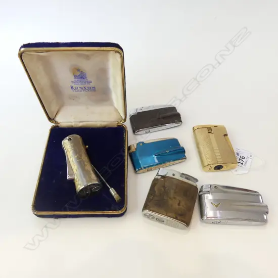 SIX RONSON LIGHTERS, ONE IN CASE