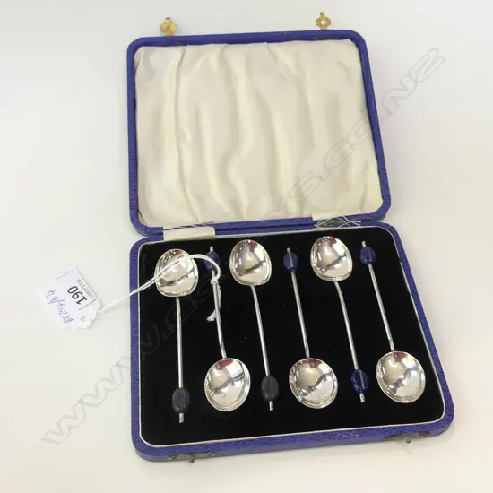 SIX STG SILVER COFFEE BEAN TEASPOONS IN CASE, BIRMINGHAM 1930