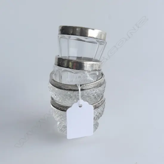 2 PRS STG RIMMED CRYSTAL SALTS  2SILVER BANDS LOOSE