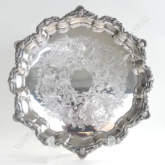 ORNATE RIMMED SILVER PLATE TRAY DIA 410MM