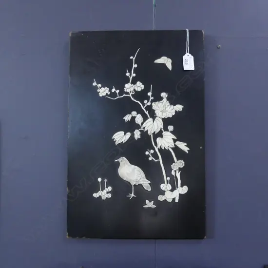 ORIENTAL PANEL WITH BONE  INLAY BIRD AND BLOSSOMS 450 X 300 MM