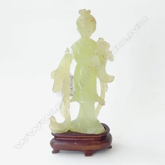 ORIENTAL CRYSOPHANE FIGURINE ON WOODEN STAND H 200MM