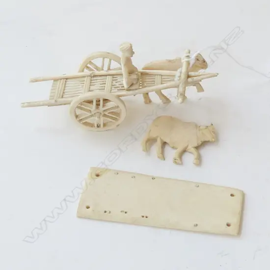 IVORY OX AND CART, OX NEEDS REATTACHING L 110MM