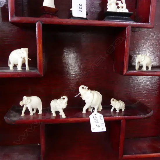 6 CARVED IVORY MINIATURE ELEPHANTS H.55mm