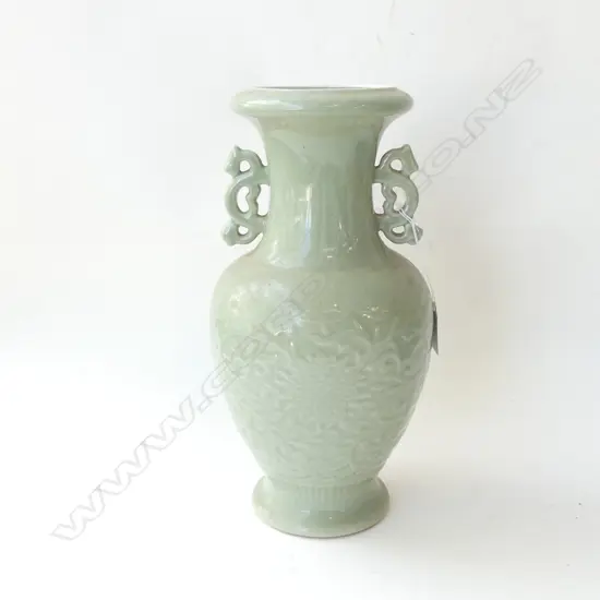 CELADON GLAZE 2 HANDLE VASE H 300MM