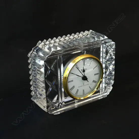 ROYAL DOULTON CRYSTAL CLOCK WITH QUARTZ MOVEMENT AF CHIP TO CORNER H. 105mm
