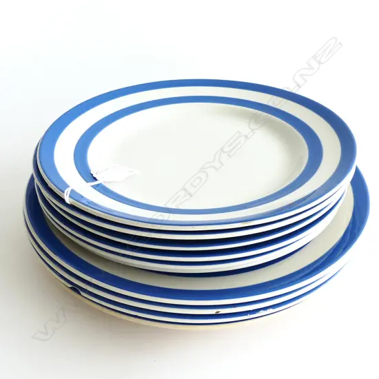 10 T. G. BLUE CORNISHWARE PLATES; 4x260mm 6x230mm dia some w. minor chips