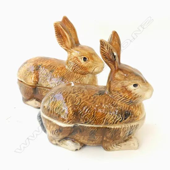 PR RABBIT LIDDED DISHES; 1 FRENCH 'CAUGENT' L 200MM