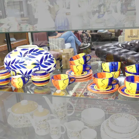 LGE PETRA CERAMICS VASE W.380mm + 21 PCE PETRA TEA SET; 9 C/S, MILK, SUGAR & JUG